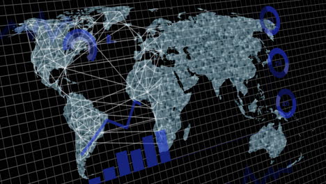 animation of digital data processing over world map