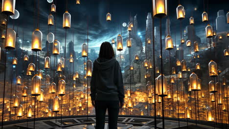 exploring a captivating illuminated dreamscape with glowing lanterns