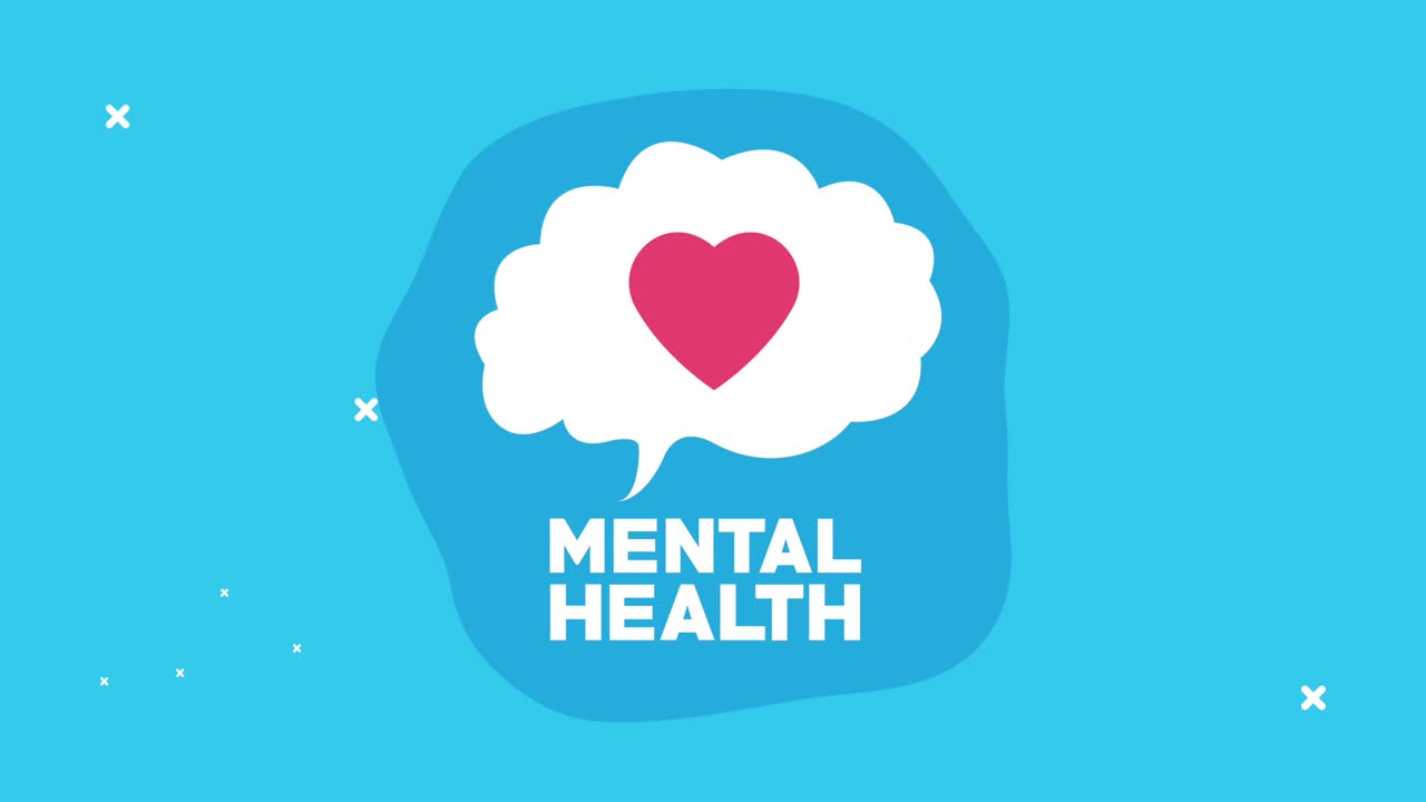 언어 버블에서 글자와 심장을 가진 정신 건강 애니메이션