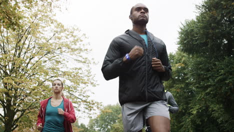 Group-of-runners-running-in-park-wearing-wearable-technology-connected-devices