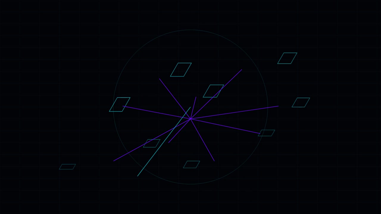 Animazione astratta dell'interfaccia radar digitale con linee rotanti e forme geometriche