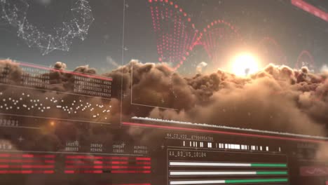 pantalla de computadora contra las nubes al atardecer