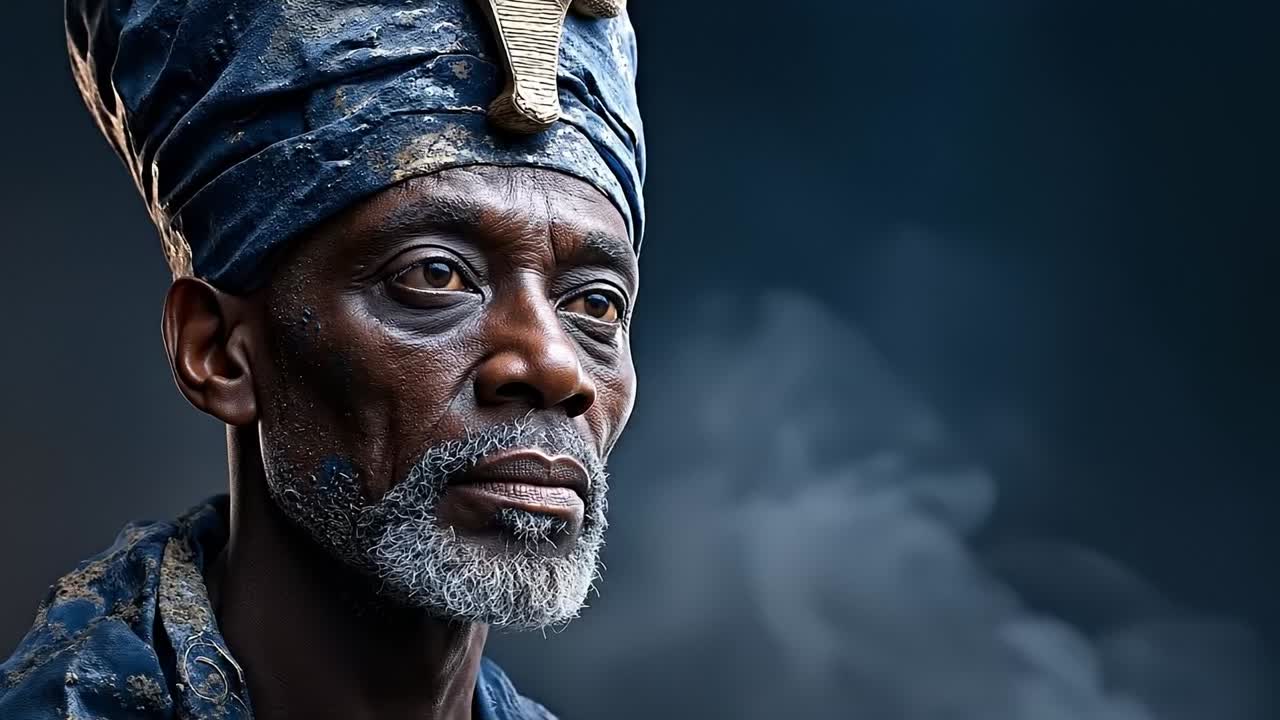 A man with a beard wearing a blue turban