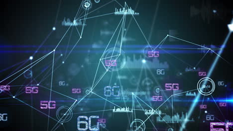 Animation-Des-Verbindungsnetzwerks-Und-5g-Text-Auf-Schwarzem-Hintergrund