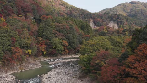 Colores-De-Otoño-En-El-Cañón-Del-Río-Eigenji,-Prefectura-De-Shiga-Japón