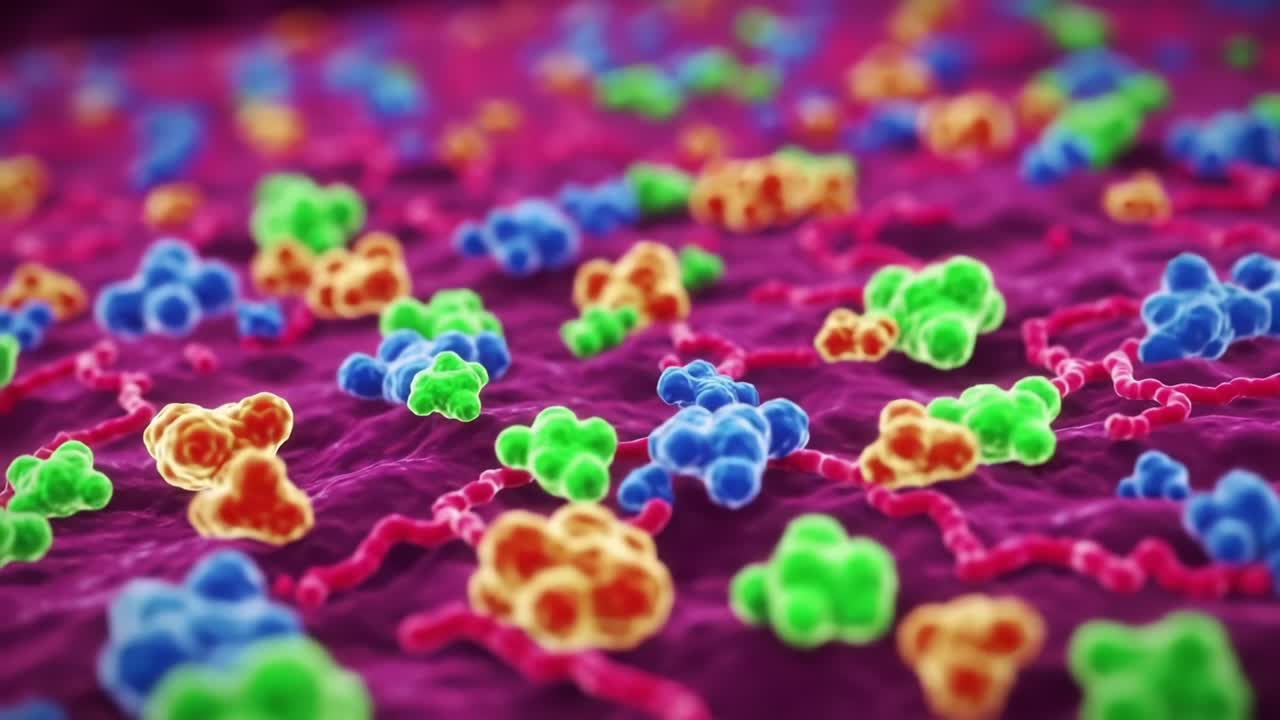 Vibrant Molecular Structures in Motion: A Microcosm of Colorful Interactions and Dynamic Reactions in the World of Cellular Biology