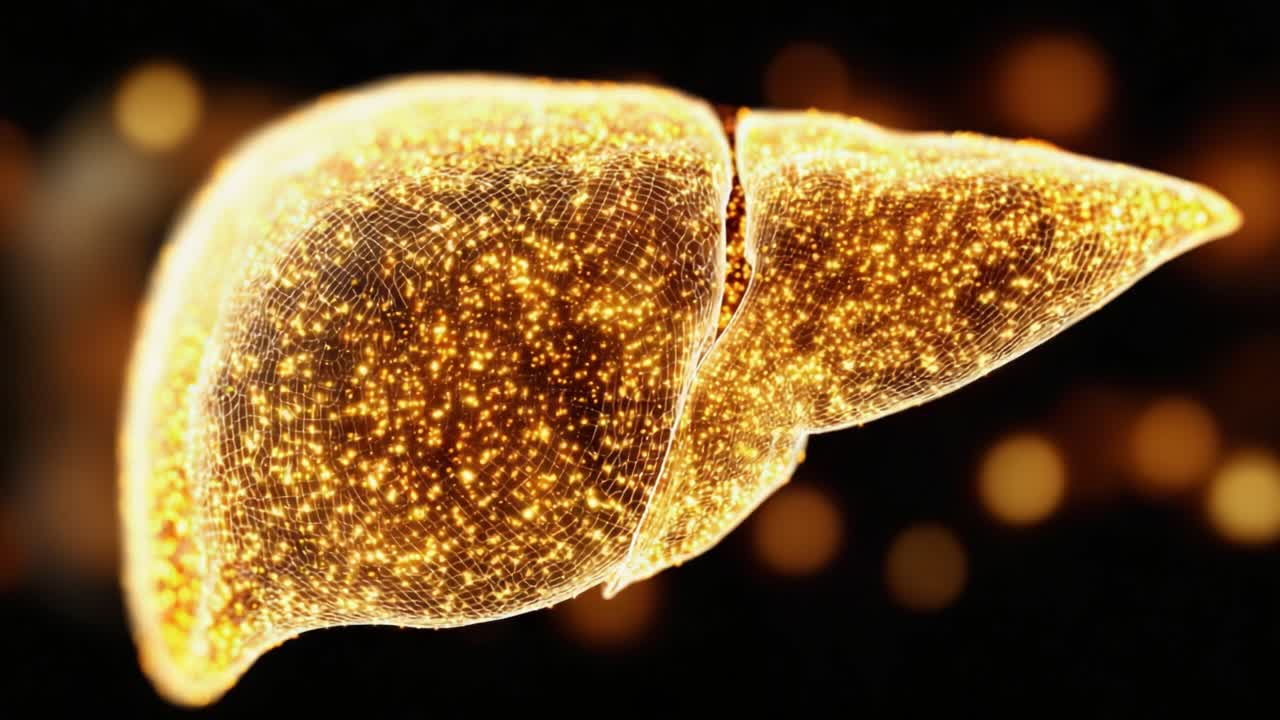 A Stunning Visual Representation of the Human Liver Highlighting Its Intricate Structure and Functionality with a Glowing, Ethereal Aesthetic