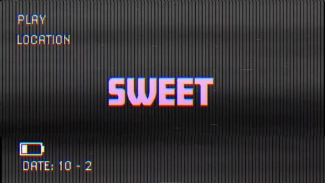 Digital-animation-of-glitch-vhs-effect-over-sweet-text-against-black-background