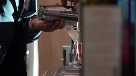 elegant bartender pouring a martini in a luxury bar