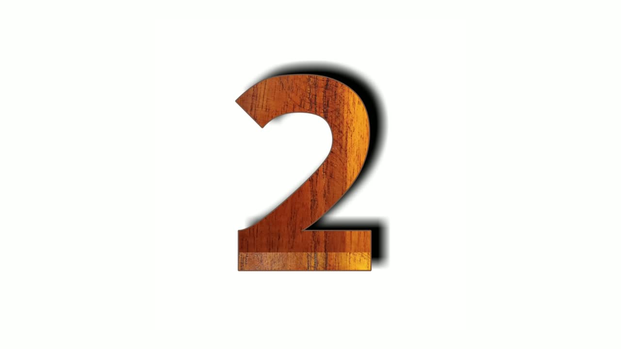 Wooden number 2 two animation isolated on white background. Motion graphics numbers sign symbol for video element
