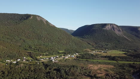 Mont-St-Pierre-village-in-Gaspesie-Quebec-Canada-aerial-footage