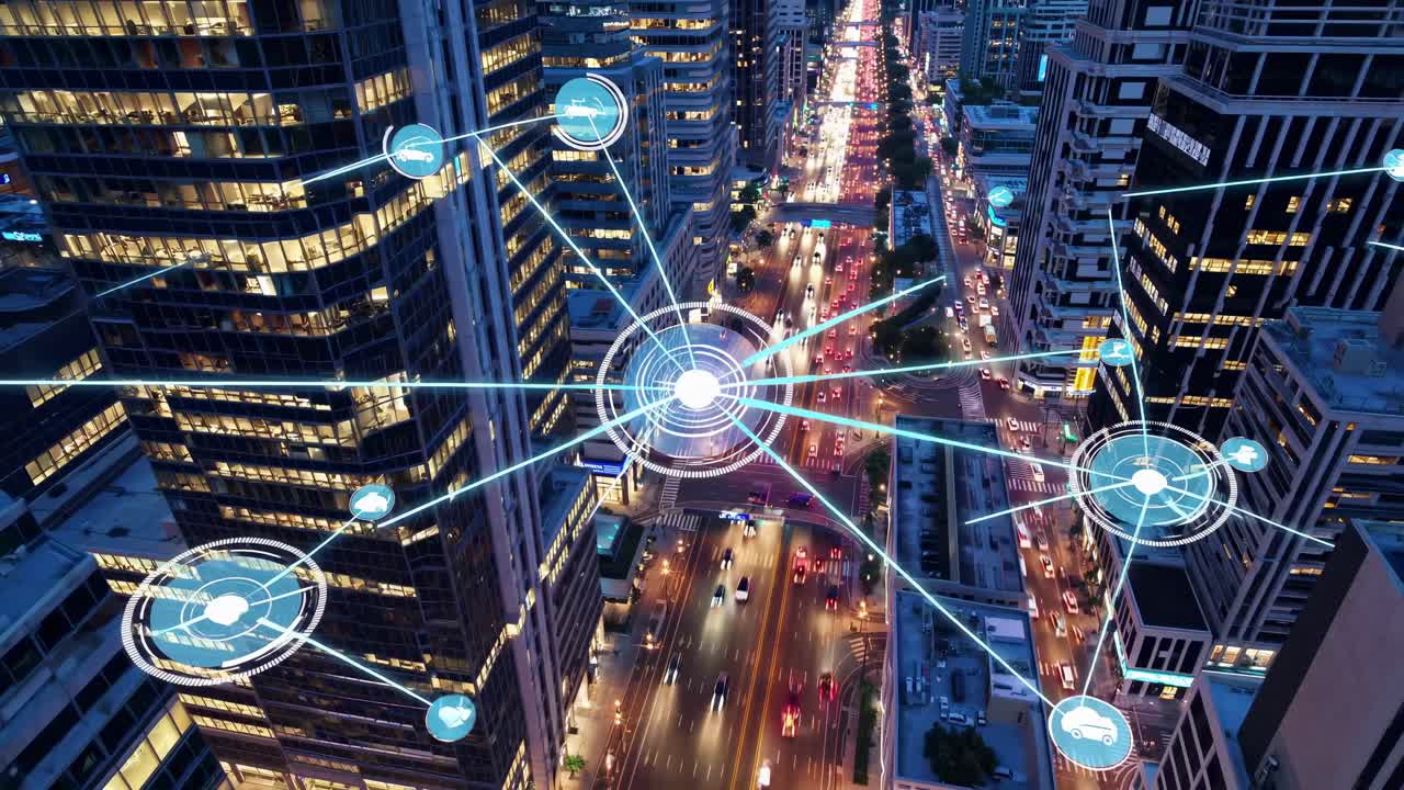 밤에 스마트 시티 네트워크