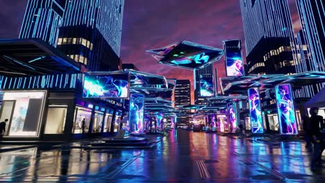 futuristic neon-lit urban landscape