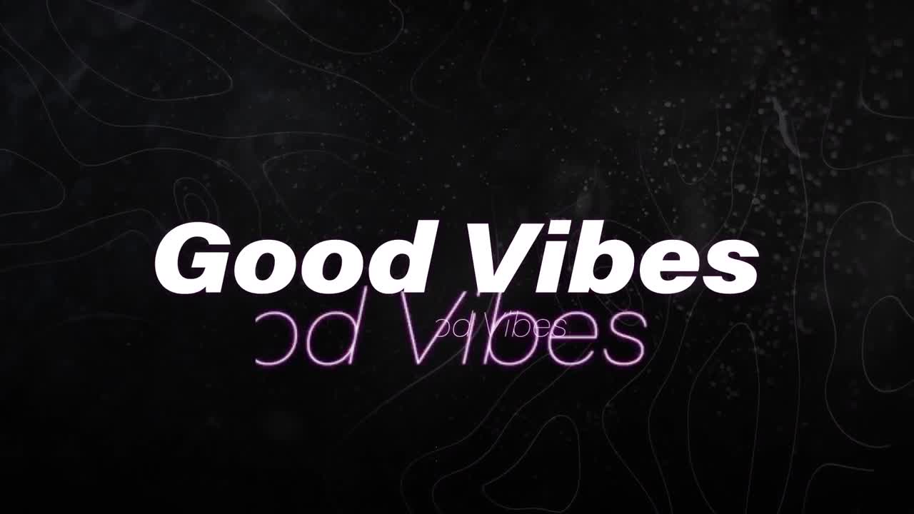 animación de las palabras buenas vibraciones en blanco, y contorno verde, moviéndose sobre fondo negro