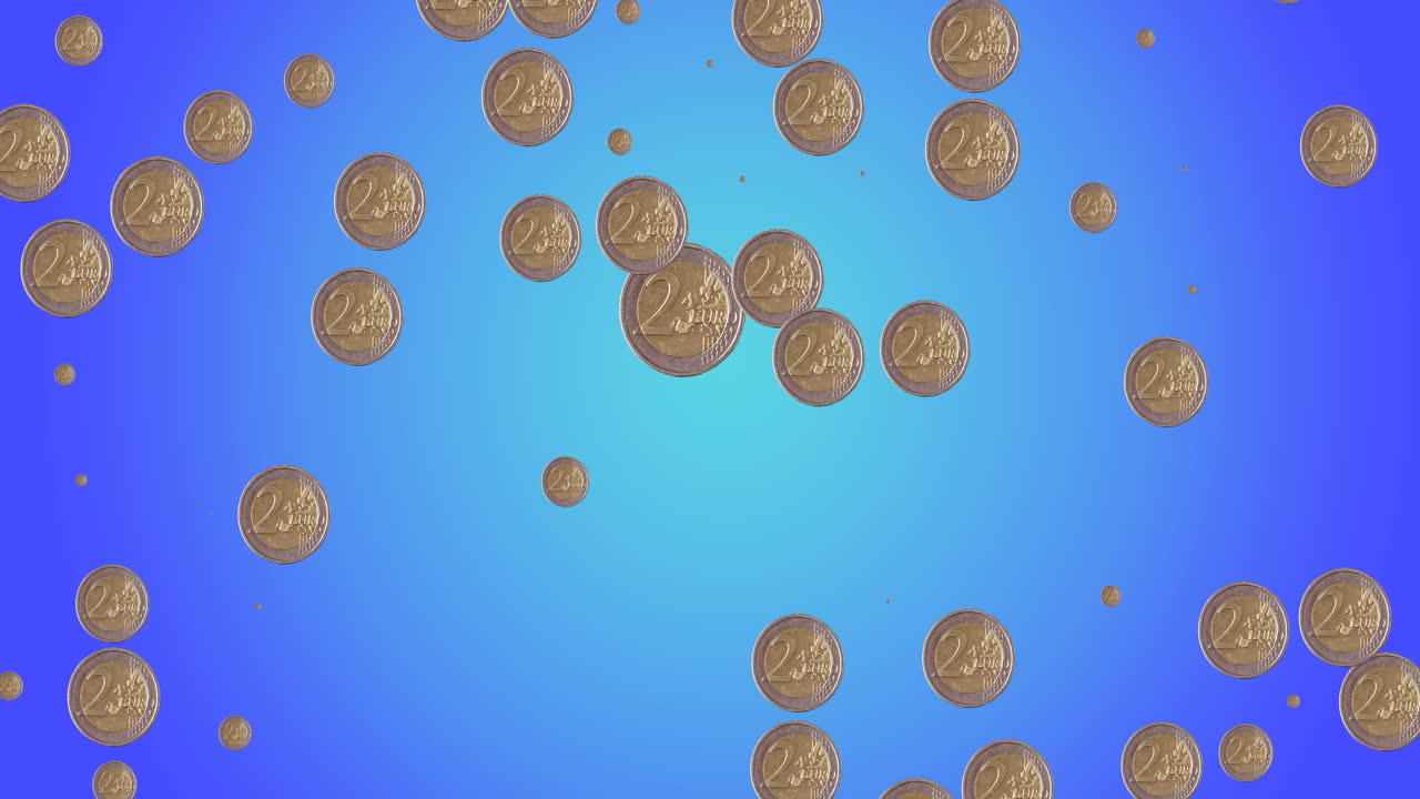 animación de monedas de oro pulsando sobre un fondo azul
