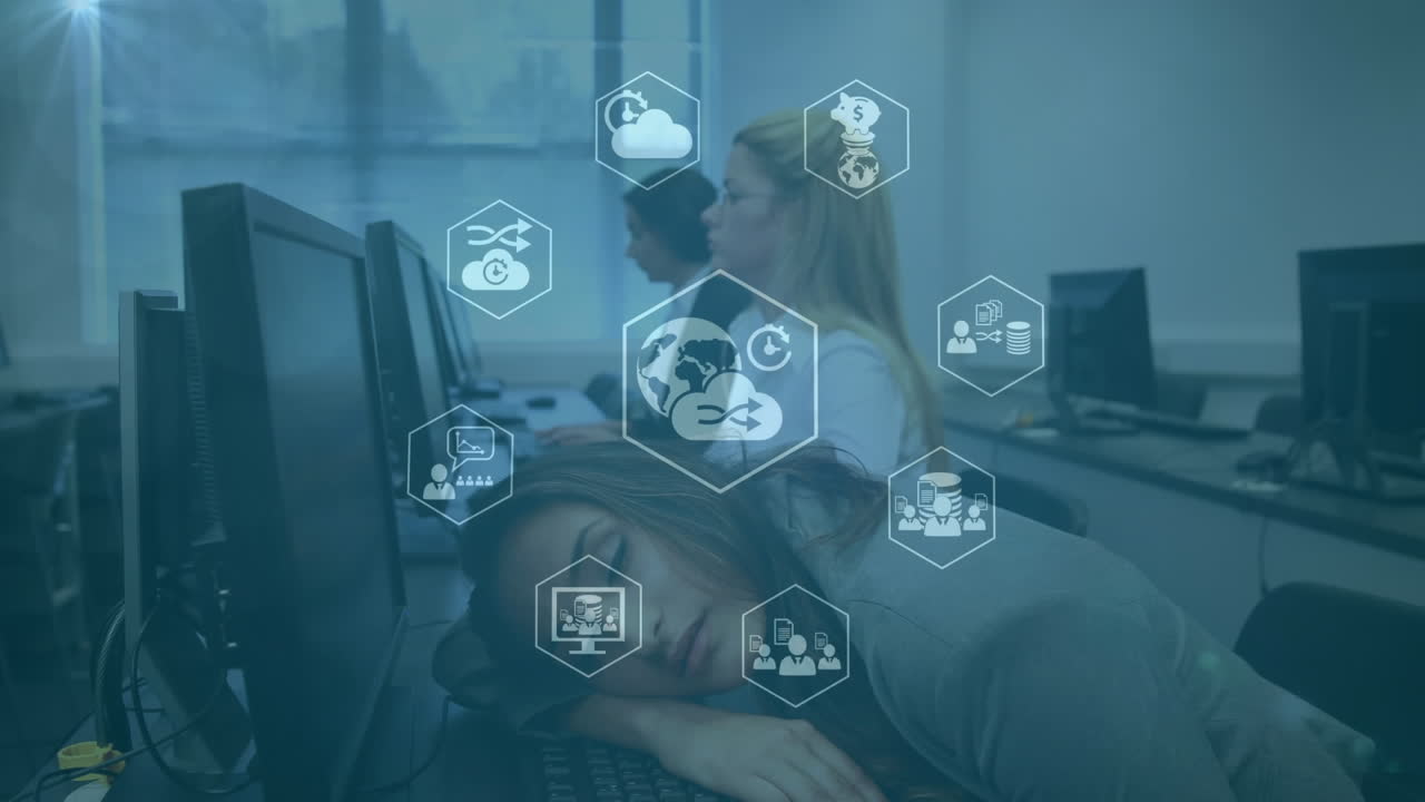 animación de la red de conexiones con el icono de la nube sobre la gente de negocios