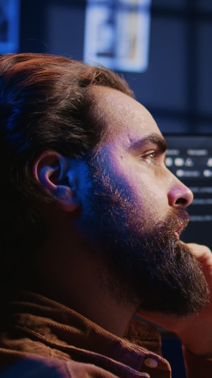 Stressed Programmer Working Late at Night on Computer