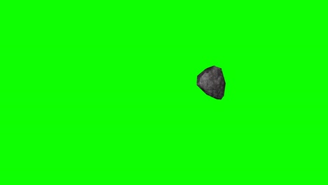 meteorito asteroide volando y girando en el espacio de una pantalla verde.