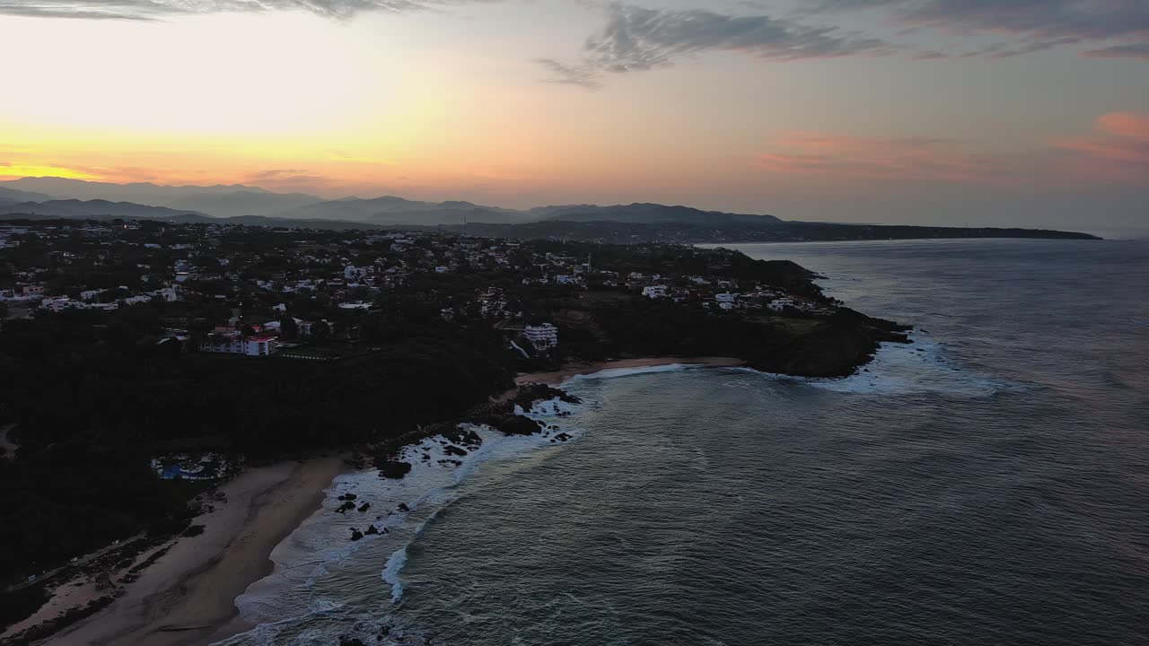Coastline Aerial Drone Above Puerto Escondido Cliff Punta Beach Mexico Sunlight