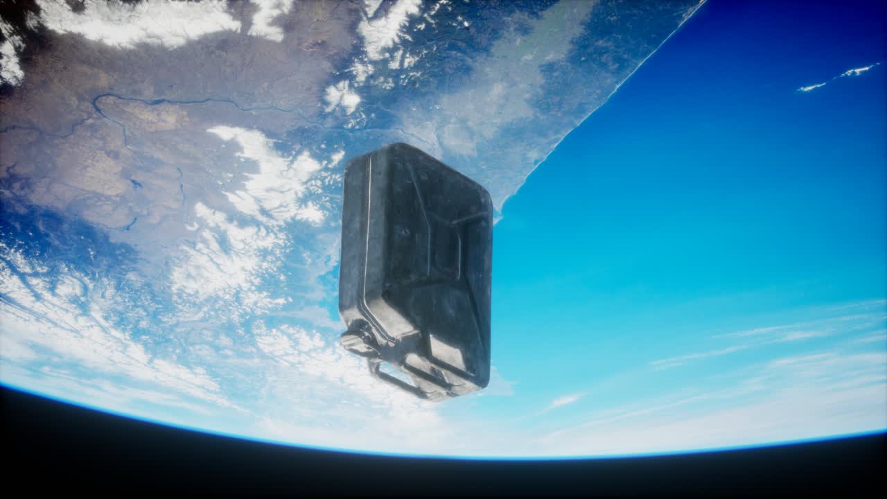 metal vintage y jerrycan sucio en órbita terrestre