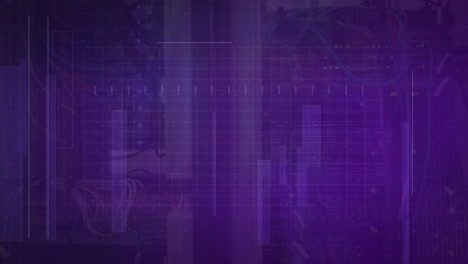 animation of digital data visualization with purple grid and abstract shapes