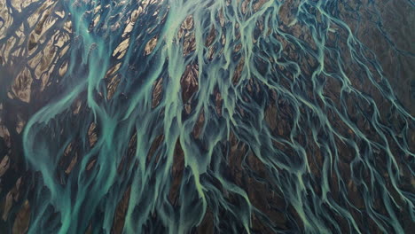 kálfafell river braids in iceland - aerial top down