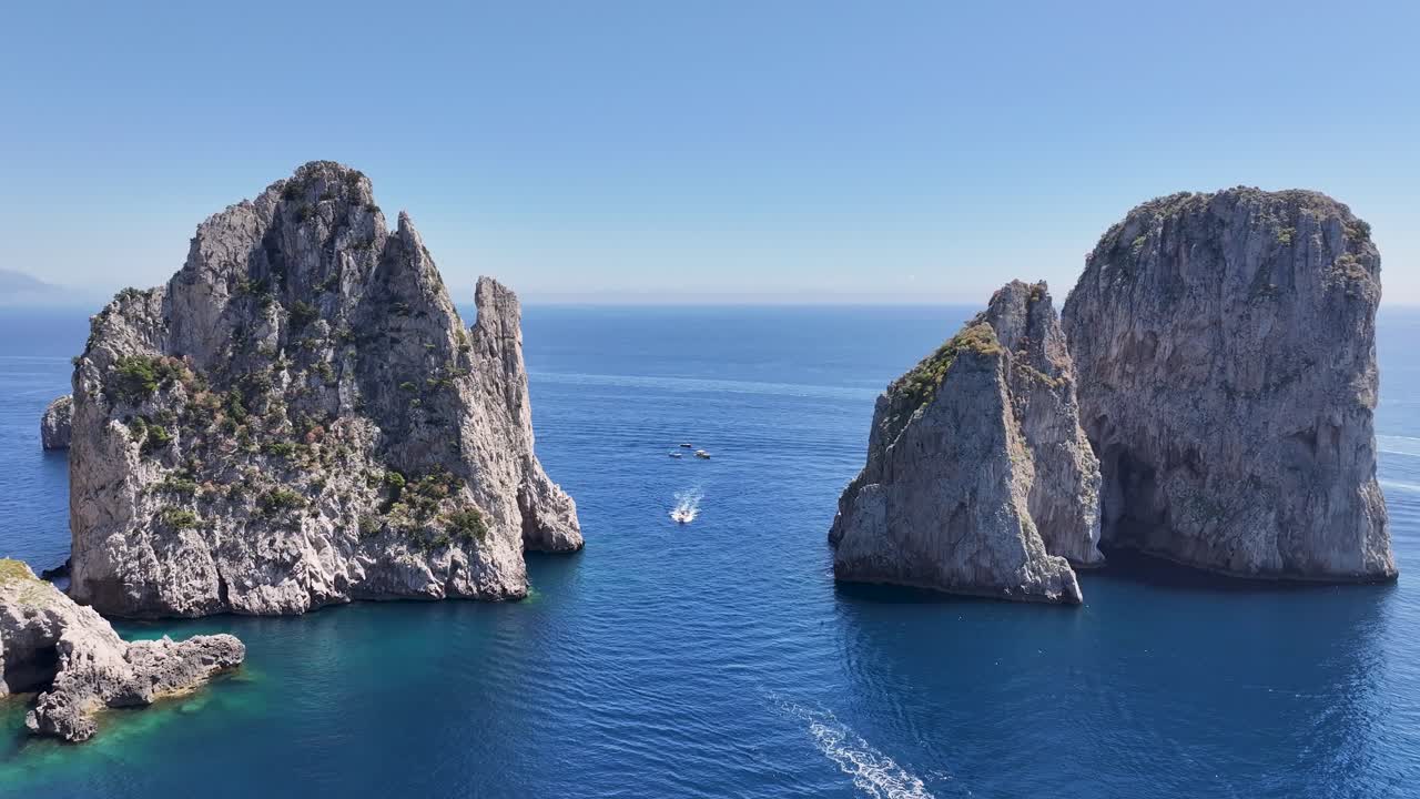 Capri Skyline At Naples In Campania Italy. Beach Landscape. Giant Cliffs Scene. Capri Skyline At Naples In Campania Italy. Gulf Of Naples Skyline. Mediterranean Sea Coast. Scenic Capri Island.
