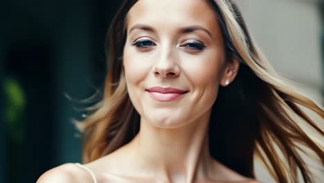 una mujer hermosa con ojos azules.