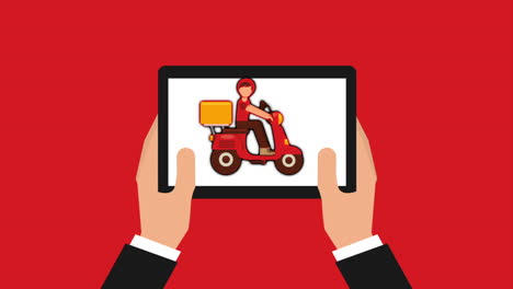 hands using delivery food ecommerce technology with tablet