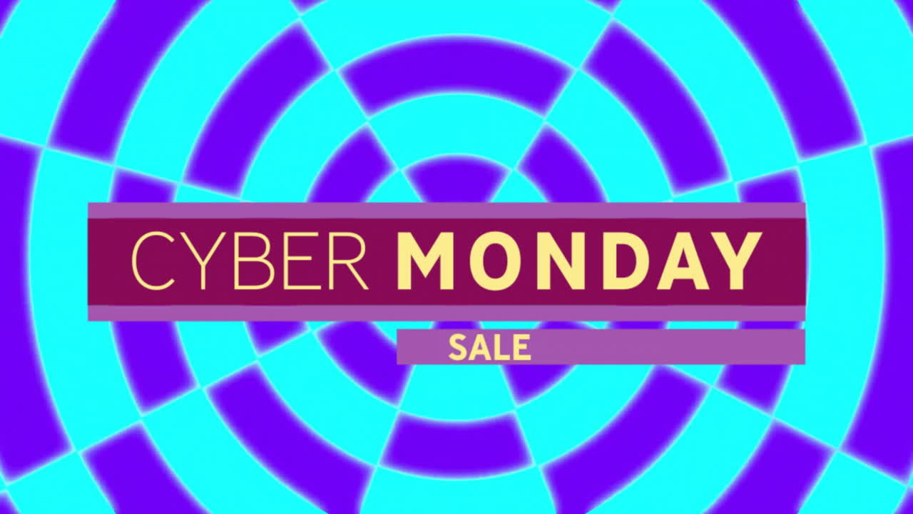사이버 월요일 판매 텍스트와 검은색 배경에 파란색 모양의 애니메이션