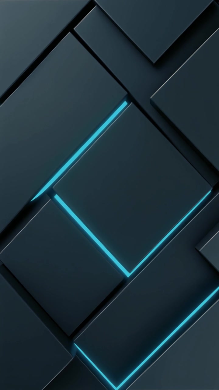 Dynamic Abstract Background of Dark Geometric Blocks with Blue Glowing Lines