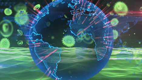 Animación-Del-Virus-Corona-Con-El-Globo-Terráqueo-En-Segundo-Plano