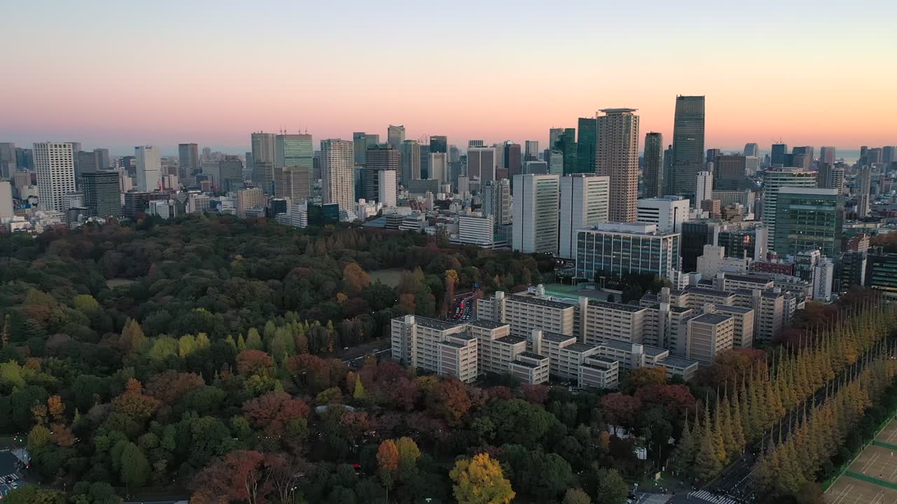 일본의 수도인 도쿄의 시내 풍경, 해가 지는 순간, 초고층 건물, 현대 일본 도시의 스카이 라인 - 위에서 일본의 풍경, 아시아