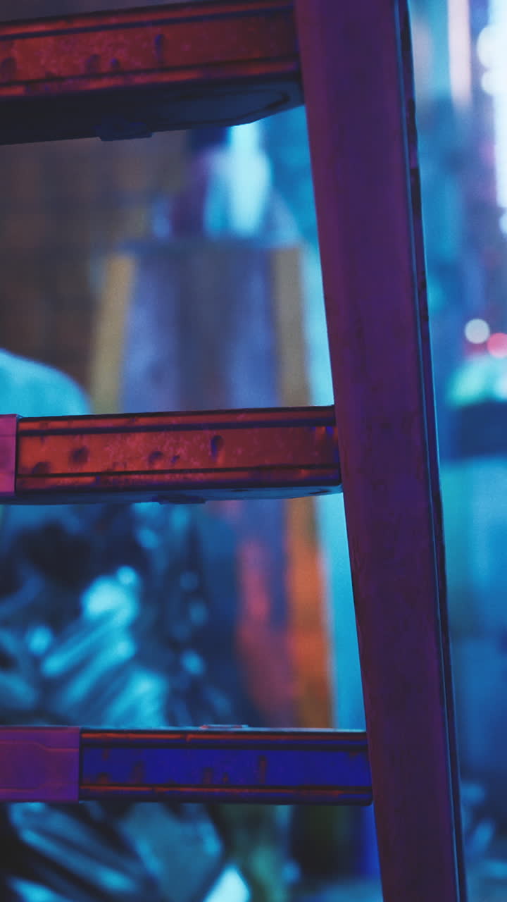 파란색과 보라색의 사다리의 근접