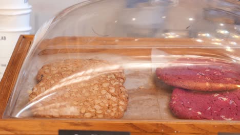 close-up of cookies in a display case