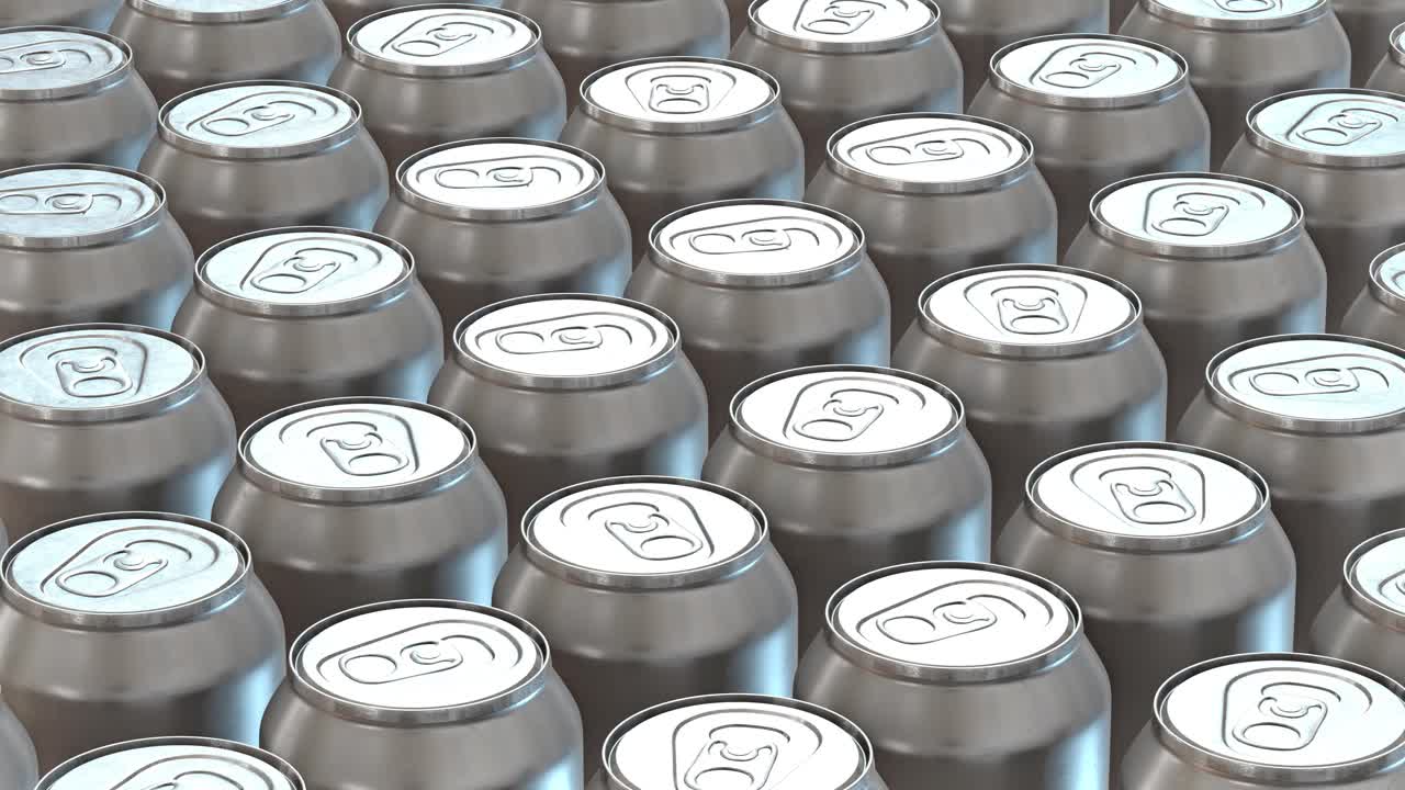 Bucle sin fin de latas de bebidas de aluminio plateado