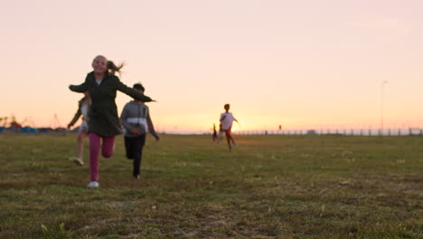 Children,-running-and-playful-race-at-a-park