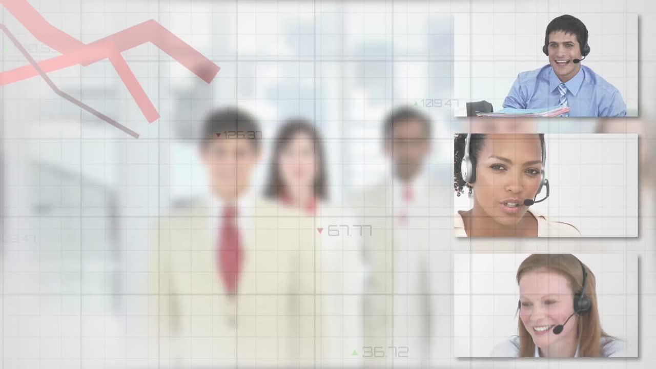 다양한 사업가들이 전화기로 이야기하는 데이터 처리의 애니메이션