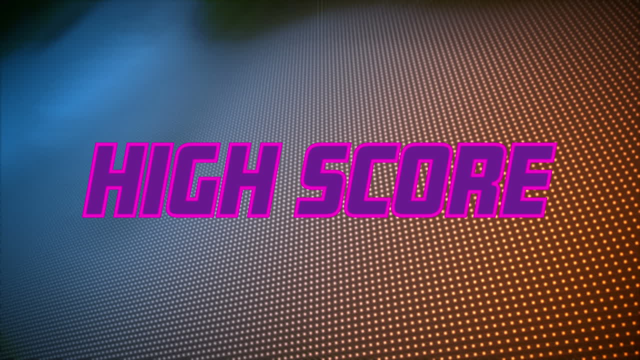 animación digital de texto de puntaje alto púrpura contra un fondo de gradiente texturizado punteado
