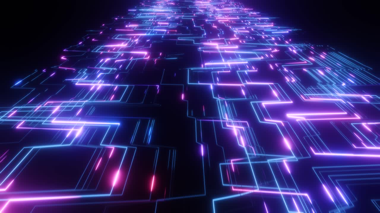 Abstract Digital Circuit Board with Glowing Neon Lines