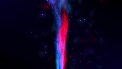 a fast burst of red and blue particles shoots upward, glowing brightly. they slow, drift down gently, and fade out gradually, leaving behind a soft fading trail.