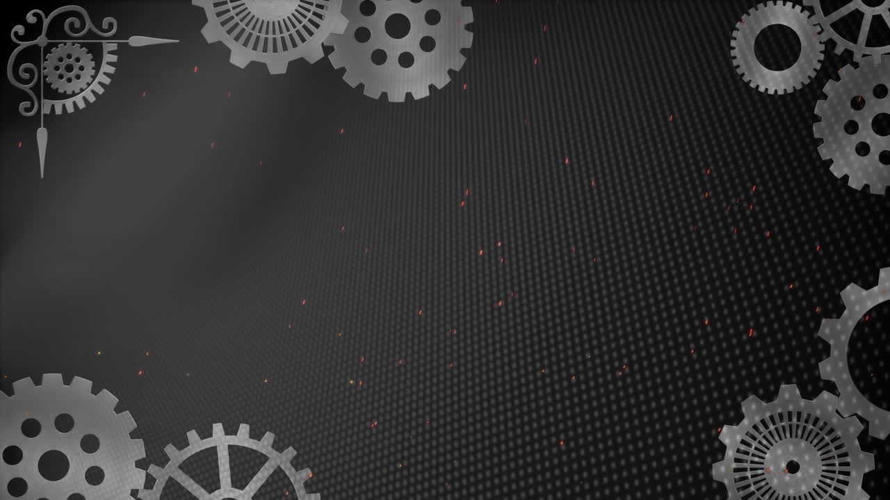 animación de engranajes plateados girando con manchas rosadas y blancas que fluyen sobre un fondo gris