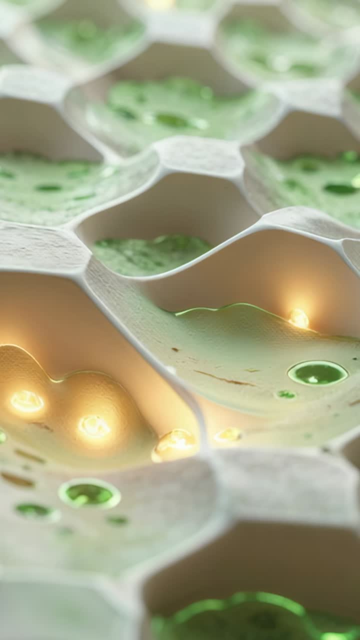 Vertical video: Collecting green fluid, grid displaying glowing points, spreading fluid panel-wide