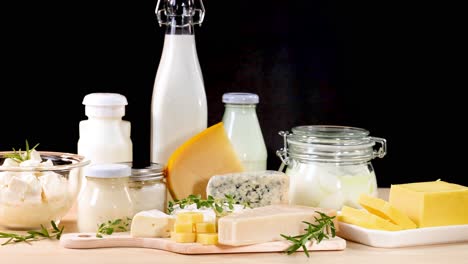 assorted dairy items arranged on a table