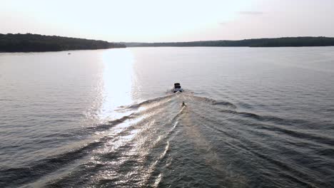 excellent aerial view of water-skiers on pohick bay in virginia