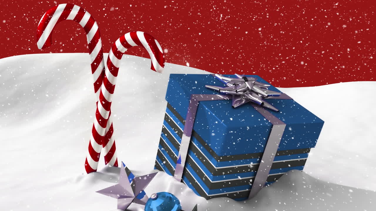 animación de la nieve cayendo sobre la decoración de navidad