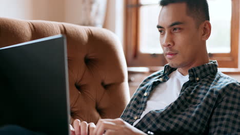 ecommerce, website and thinking man on laptop