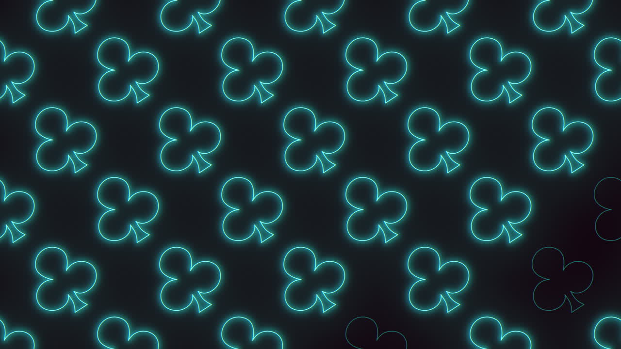 A modern and eye-catching pattern of shamrocks in blue neon lights against a black background, embodying the symbol of Ireland and St. Patrick's Day in a visually striking way