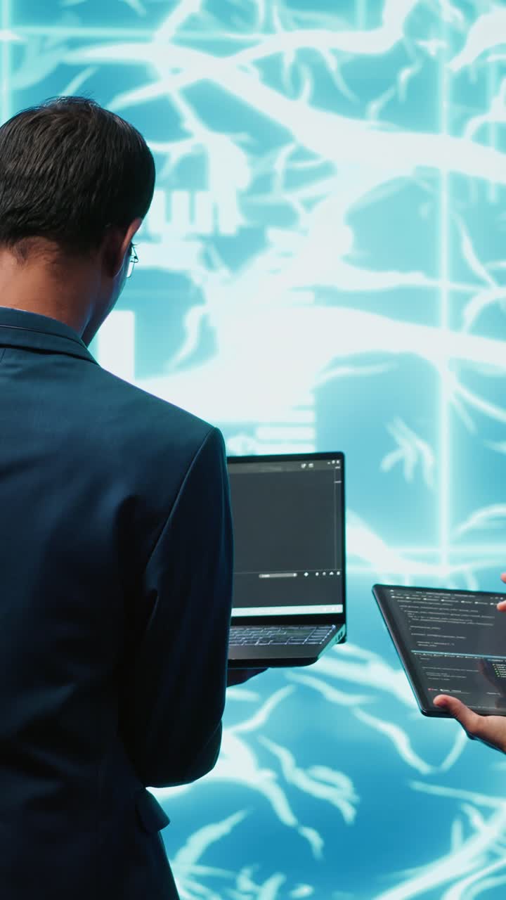 Vertical video Workers using artificial intelligence deep learning to look at data