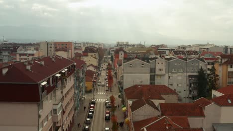 almost empty street of kraljevo city during coronavirus outbreak. aerial shot